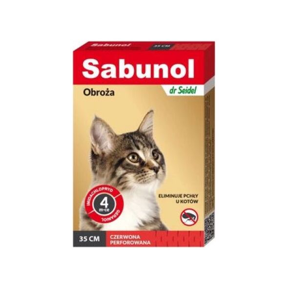 SABUNOL Sabunol Obroża Czerwona dla Kota Przeciw Pchłom i Kleszczom 35 cm