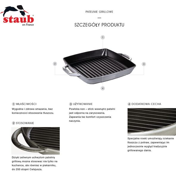 Patelnia STAUB grillowa Żeliwna 30cm