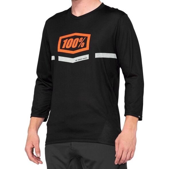 100% Koszulka męska 100% AIRMATIC 3/4 Sleeve black orange roz. M (NEW) uniwersalny