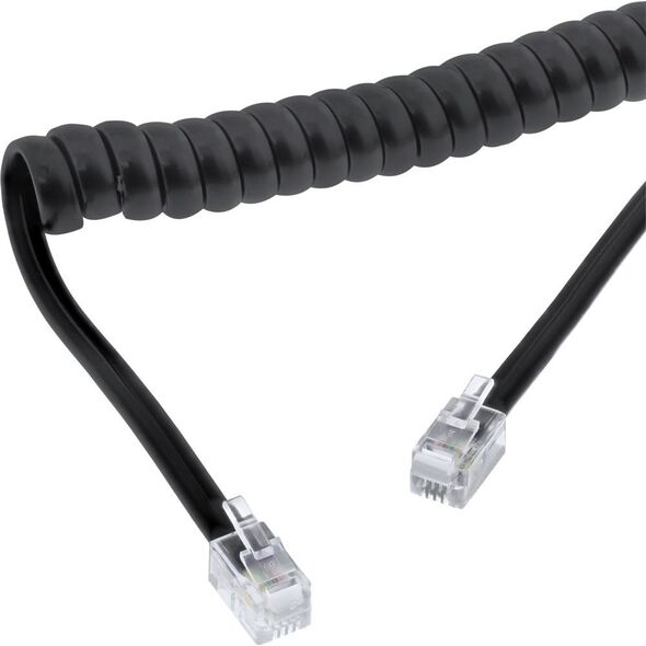 InLine Kabel spiralny słuchawki, RJ10 4P4C M / M, czarny, max. 2 m