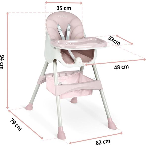 Ricokids Krzesełko do karmienia Milo ze stolikiem różowe (700002)