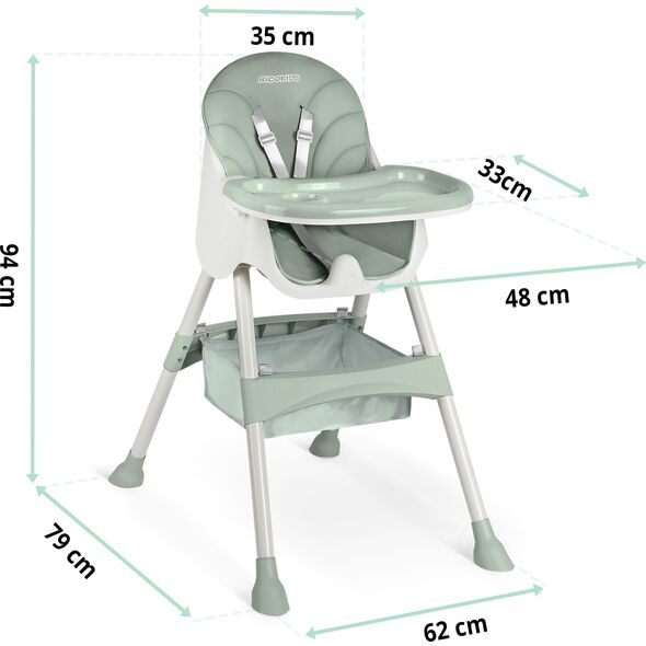 Ricokids Krzesełko do karmienia Milo ze stolikiem zielone (700001)
