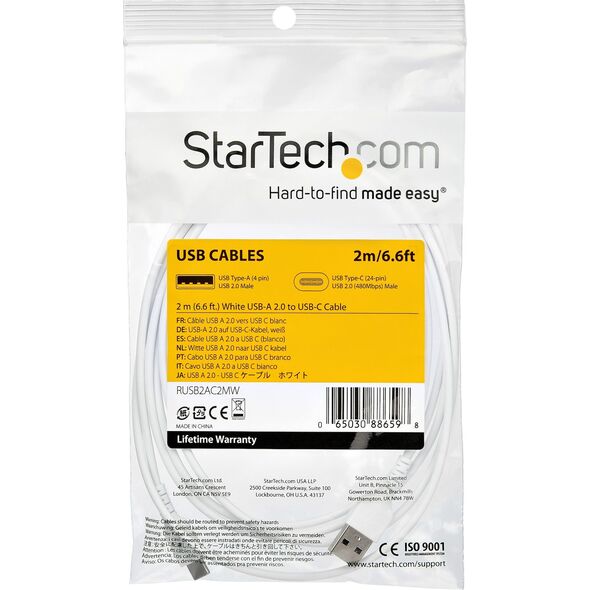 Kabel USB StarTech USB-A - USB-C 2 m Biały (RUSB2AC2MW)