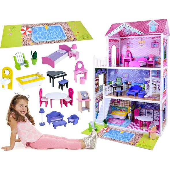 Jokomisiada DUŻY Drewniany domek dla LALEK BARBIE meble (ZA2122)