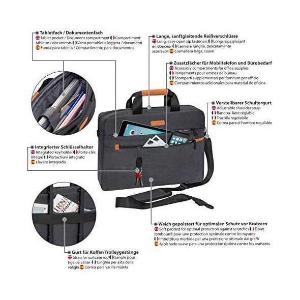 Torba Pedea Torba na laptopa PEDEA Torba Elegance Pro na notebook 15,6 cala (39,6 cm) Torba na ramię z paskiem na ramię i przegrodą na tablet do 27,96 cm (11 cali), szara