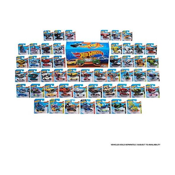 Mattel Hot Wheels CGN22 - zestaw 50 pojazdów odlewanych ciśnieniowo w skali 1:64, bardzo duży zestaw upominkowy, po 50 zabawek każdy, losowy wybór, od 3 lat