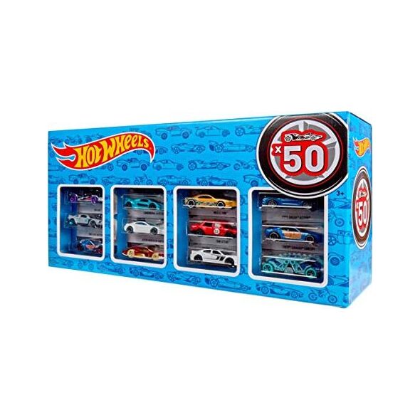 Mattel Hot Wheels CGN22 - zestaw 50 pojazdów odlewanych ciśnieniowo w skali 1:64, bardzo duży zestaw upominkowy, po 50 zabawek każdy, losowy wybór, od 3 lat