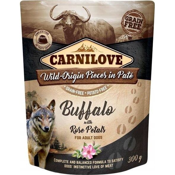 Carnilove Carnilove Dog Pouch Bufallo Rose Petals - bezzbożowa mokra karma dla psa, bawół i płatki róż, saszetka 300g uniwersalny