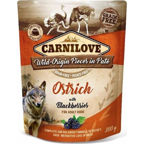 Carnilove Carnilove Dog Pouch Ostrich Blackberries - bezzbożowa mokra karma dla psa, struś z jagodami, saszetka 300g uniwersalny