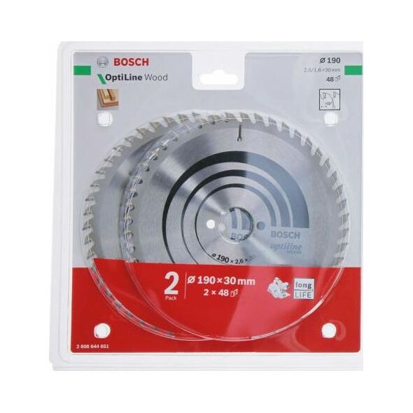 Bosch Piła Tarczowa Dwupak Optiline Wood 190x2,6/1,6x30x48z B2608644651