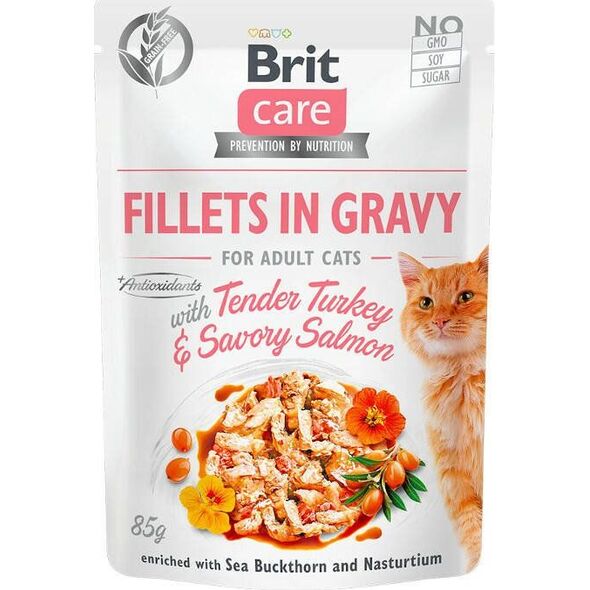 Brit Brit Care Cat Pouch Salmon Turkey - filety z łososia z indykiem w sosie, mokra karma dla kota, saszetka 85g uniwersalny