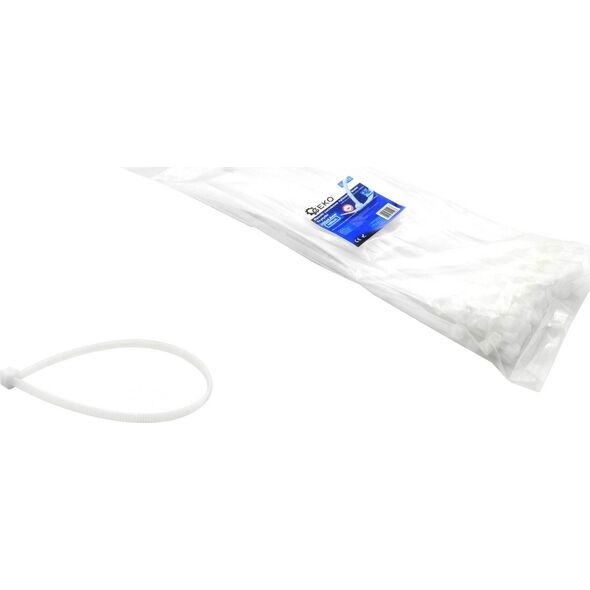 Geko Opaski zaciskowe nylonowe białe 250x3.6mm UV 100szt.(150)
