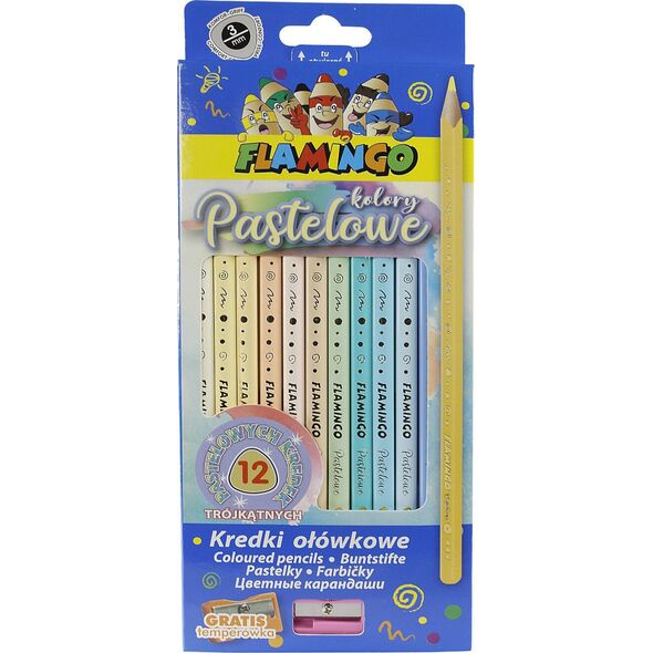Titanum Kredki ołówkowe trójkątne pastel 12 kol + temper.