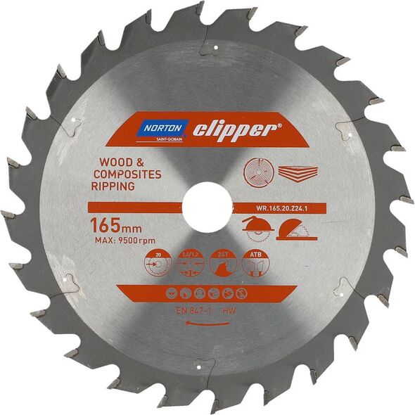 Norton Clipper NORTON PIŁA TARCZOWA 165mm x 20mm x 24z DREWNO I KOMPOZYTY ATB (1,8 / 1,2) N70184608045