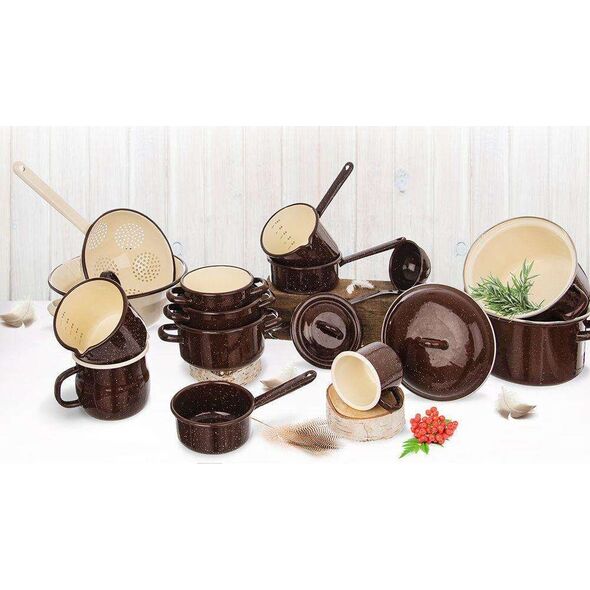 Orion Garnek emaliowany brązowy 18 cm 2.5l pokrywa