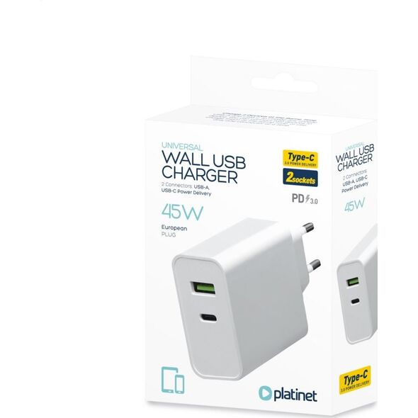 Ładowarka Platinet 1x USB-A 1x USB-C 3 A (PLCUPD45W)