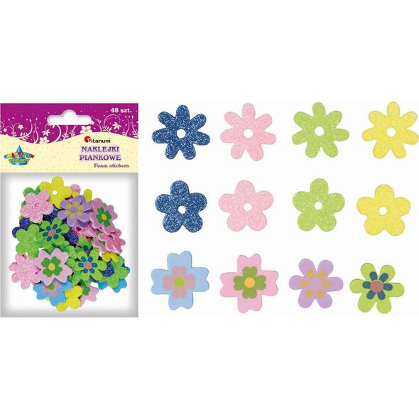Titanum Naklejki piankowe brokatowe kwiaty 48szt CRAFT-FUN