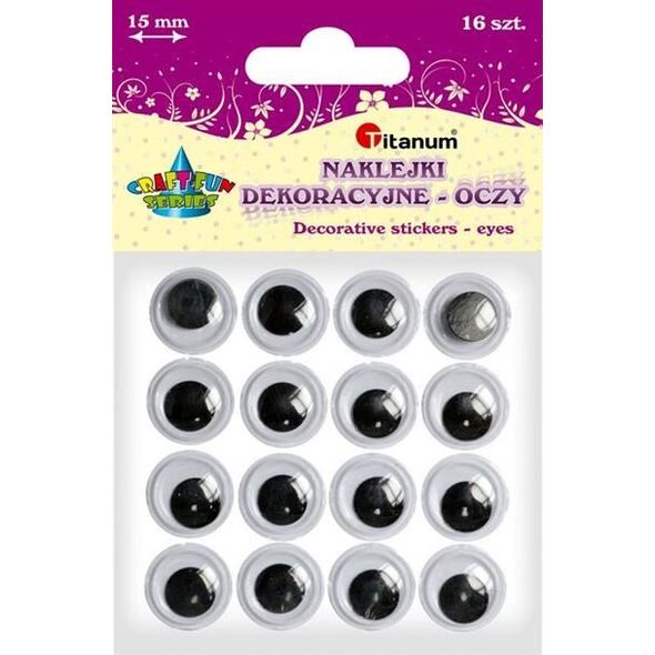 Titanum Oczy ruchome 15mm samoprzylepne 16szt, CRAFT-FUN