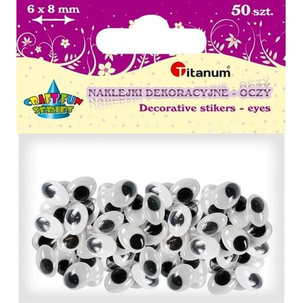 Titanum Oczy ruchome 6x8mm samoprzylepne 50szt, CRAFT-FUN