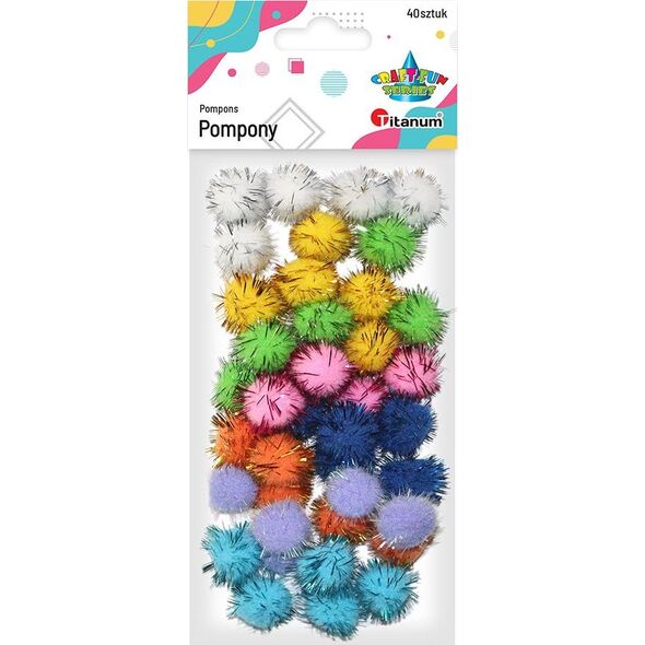Titanum Brokatowe pompony, MIX kolorów, 40szt, CRAFT-FUN