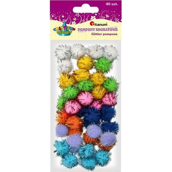 Titanum Brokatowe pompony, MIX kolorów, 40szt, CRAFT-FUN