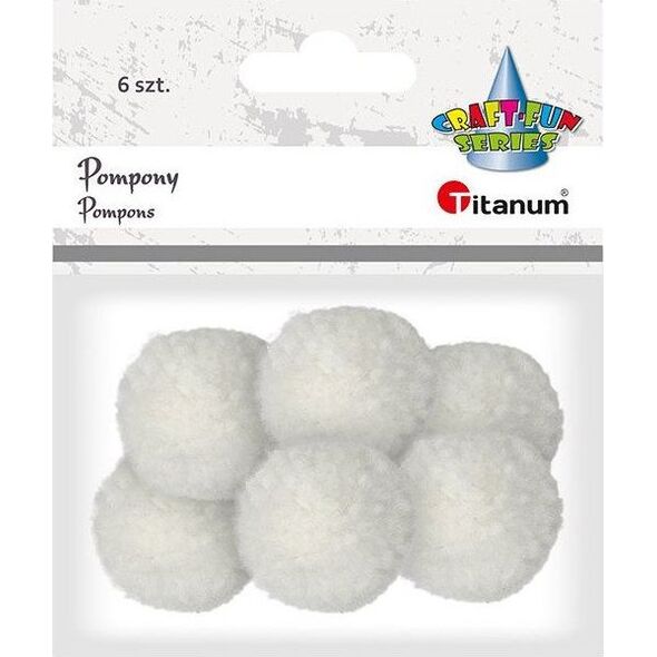 Titanum Pompony dekoracyjne ozdobne z włóczki 6szt białe
