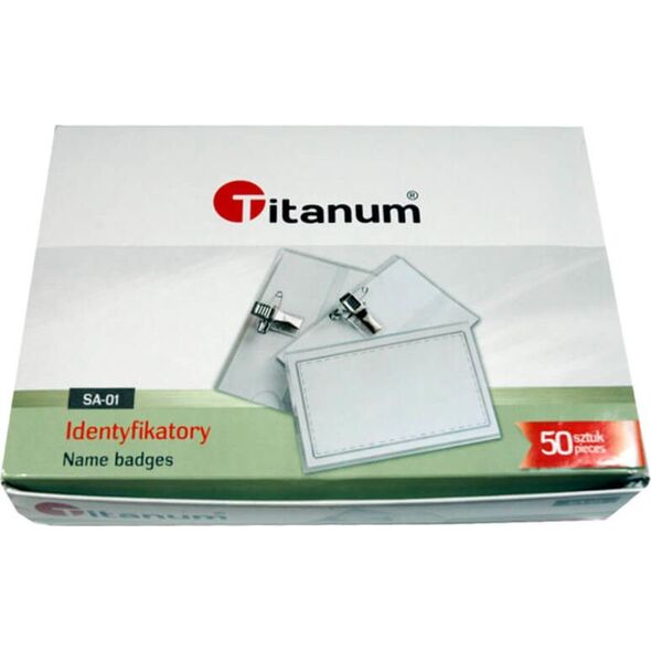 Titanum Identyfikator z klipsem i agrafką 55x90mm 50szt