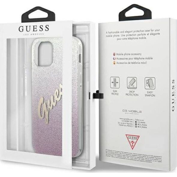 Guess Etui Guess GUHCP12MPCUGLSPI Apple iPhone 12/12 Pro różowy/pink hardcase Glitter Gradient Script