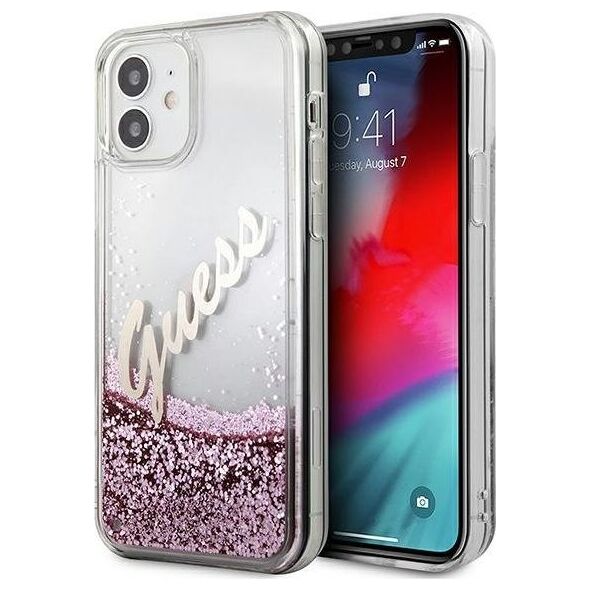 Guess Etui Guess GUHCP12SGLVSPI Apple iPhone 12 mini różowy/pink hardcase Glitter Vintage Script