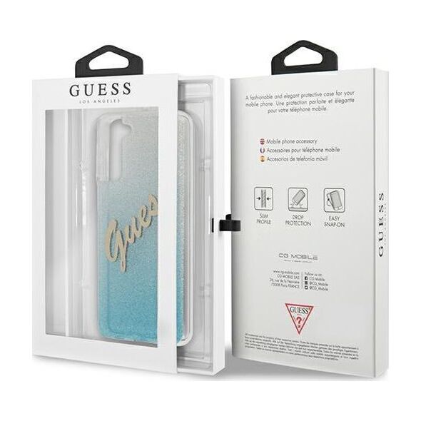 Guess Etui Guess GUHCS21MPCUGLSBL Samsung Galaxy S21+ Plus niebieski/blue hardcase Glitter Gradient Script