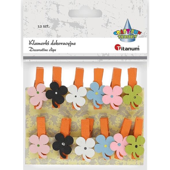 Titanum Ozdoba drewniana Klamerki kwiatki mix 12szt