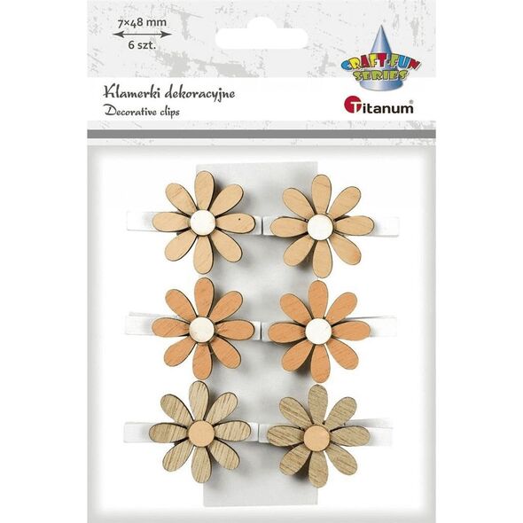 Titanum Ozdoba drewniana Klamerki kwiatki 6szt