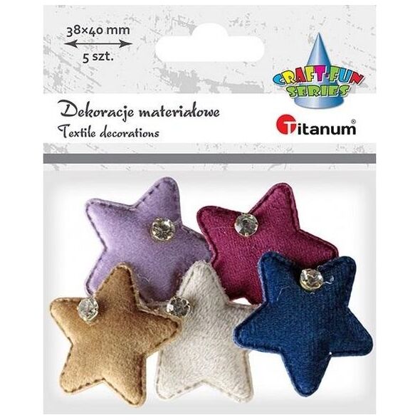 Titanum Ozdoba materiałowa Gwiazdki z krysztakiem mix 5szt