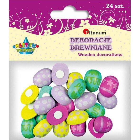 Titanum Drewniane pisanki 3D 18x23mm mix 24szt