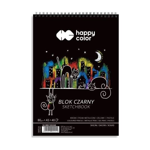 Happy Color Blok rysunkowy A5 40k czarny
