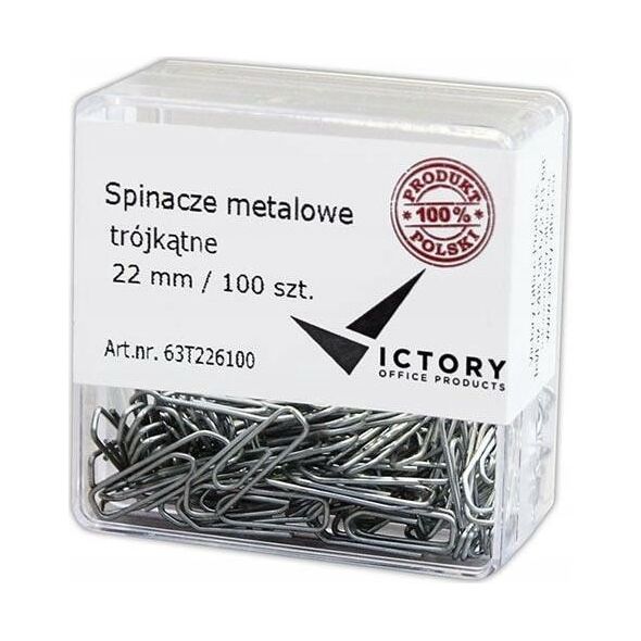 Victory Office Product SPINACZE BIUROWE VICTORY OFFICE 22MM 100 SZT. TRÓJKĄTNE POJEMNIK PLASTIKOWY
