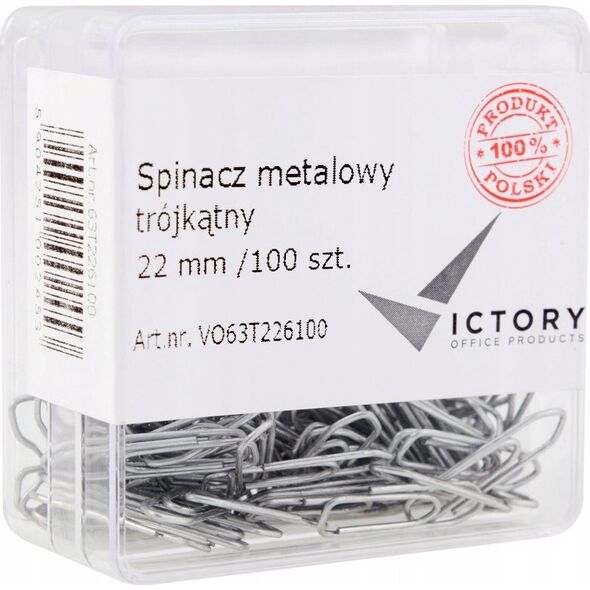 Victory Office Product SPINACZE BIUROWE VICTORY OFFICE 22MM 100 SZT. TRÓJKĄTNE POJEMNIK PLASTIKOWY