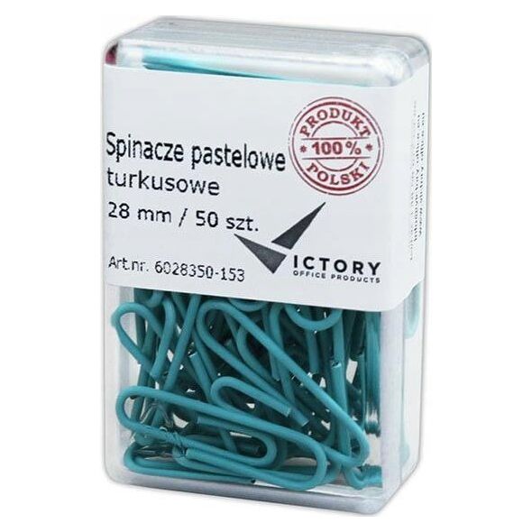 Victory Office Product SPINACZE BIUROWE VICTORY OFFICE 28MM 50 SZT. OKRĄGŁE PASTELOWE TURKUSOWE POJEMNIK PLASTIKOWY