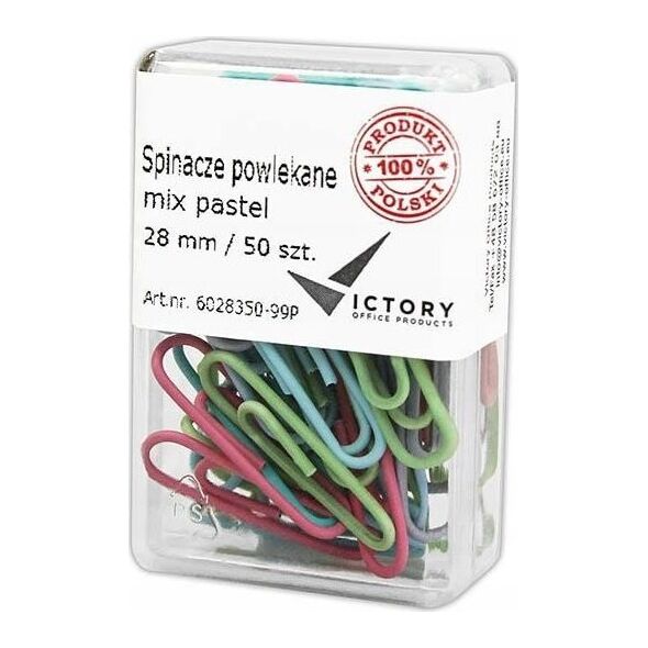 Victory Office Product SPINACZE BIUROWE VICTORY OFFICE 28MM 50 SZT. OKRĄGŁE PASTELOWE MIX KOLORÓW POJEMNIK PLASTIKOWY