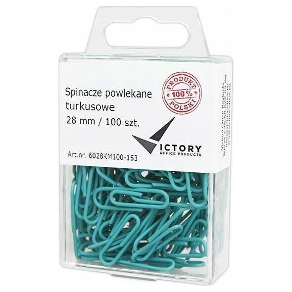 Victory Office Product SPINACZE BIUROWE VICTORY OFFICE 28MM 100 SZT. OKRĄGŁE PASTELOWE TURKUSOWE POJEMNIK PLASTIKOWY ZAWIESZANY
