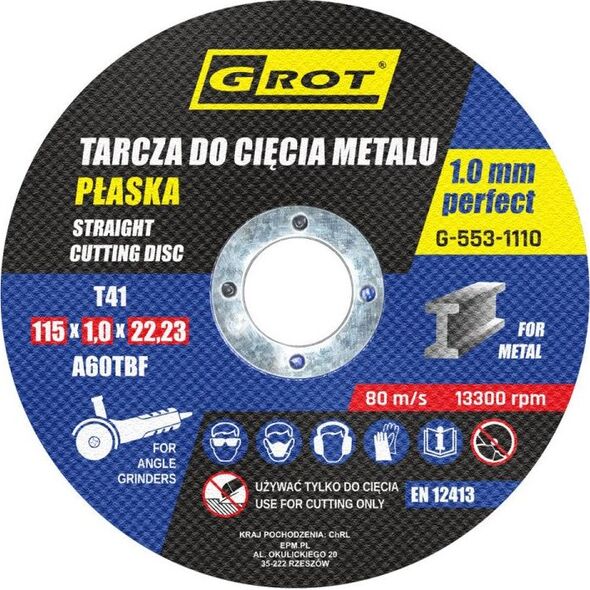 Grot TARCZA PŁASKA T1A 115*1.0*22 KOPLET 10 SZTUK
