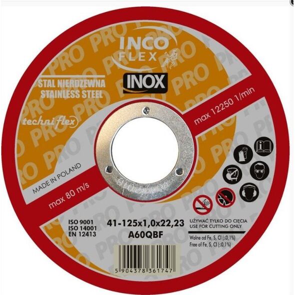 Techniflex TARCZA PŁASKA INOX T1A 125*1.0*22