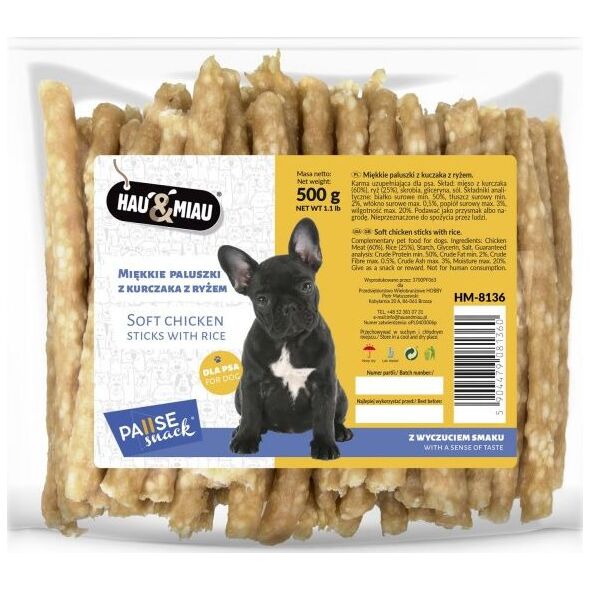 Hau&Miau Pausesnack przysmak dla psa, paluszki miękkie z kurczakiem i ryżem 500g