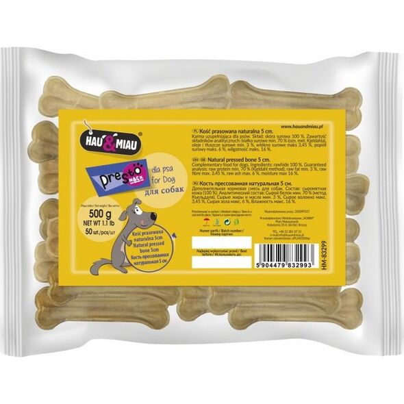 Hau&Miau KOŚĆ PRASOWANA NATURALNA,5 cm, 50szt/op, 500 g/op.,12op/karton