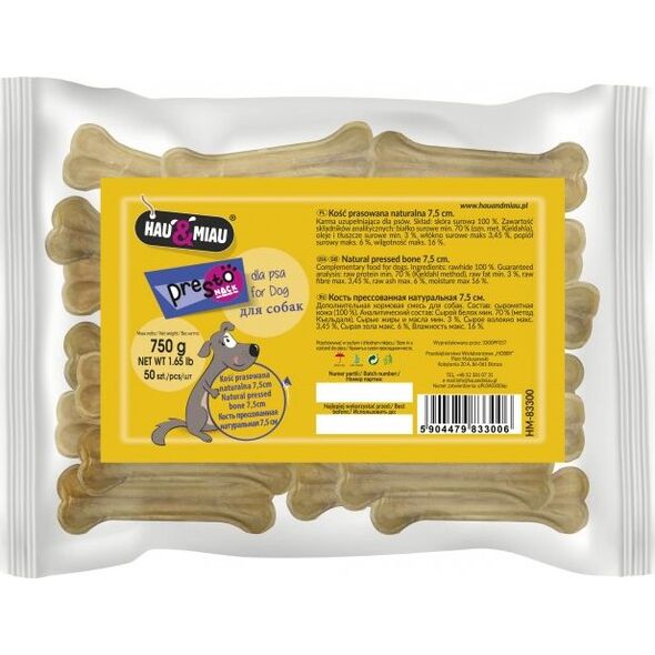 Hau&Miau KOŚĆ PRASOWANA NATURALNA, 7,5cm, 50szt/op, 750 g/op