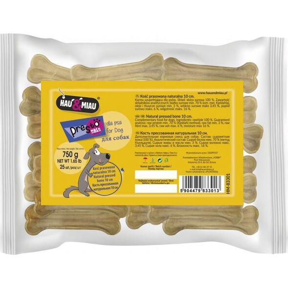 Hau&Miau KOŚĆ PRASOWANA NATURALNA, 10cm, 25szt/op, 750 g/op