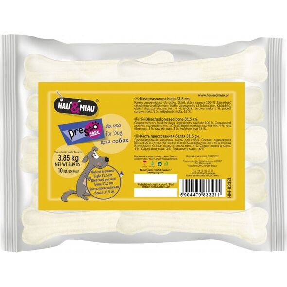 Hau&Miau KOŚĆ PRASOWANA BIAŁA 31,5cm, 10szt/op, 3,85 kg/op