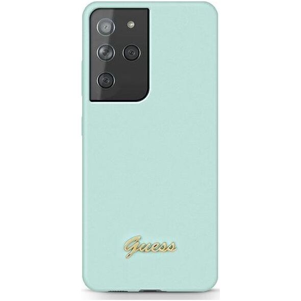 Guess Guess GUHCS21LLSLMGLB S21 Ultra G998 niebieski/blue hardcase Silicone Script Metal Logo