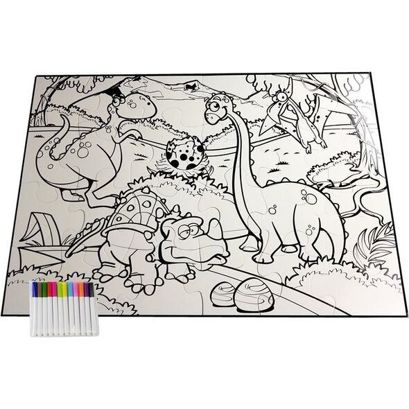 Lean Sport Puzzle Do Kolorowania Dinozaury Pisaki 24 el.