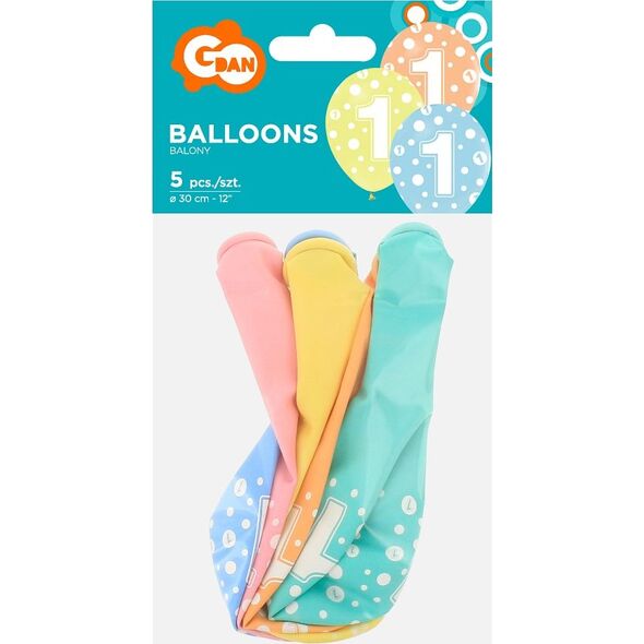 GoDan Balony z cyframi: 1, 12"/ 5 szt. Godan
